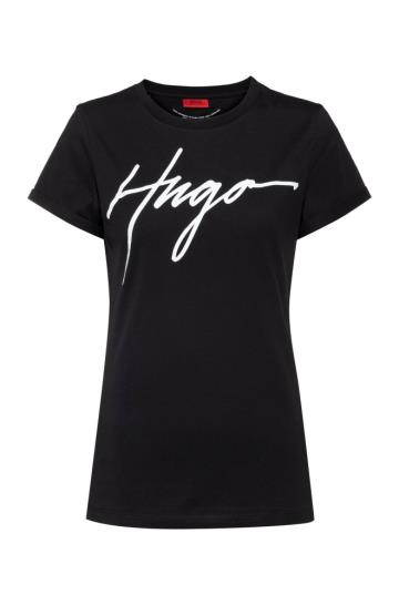 Koszulki HUGO Cotton Jersey Czarne Damskie (Pl13395)